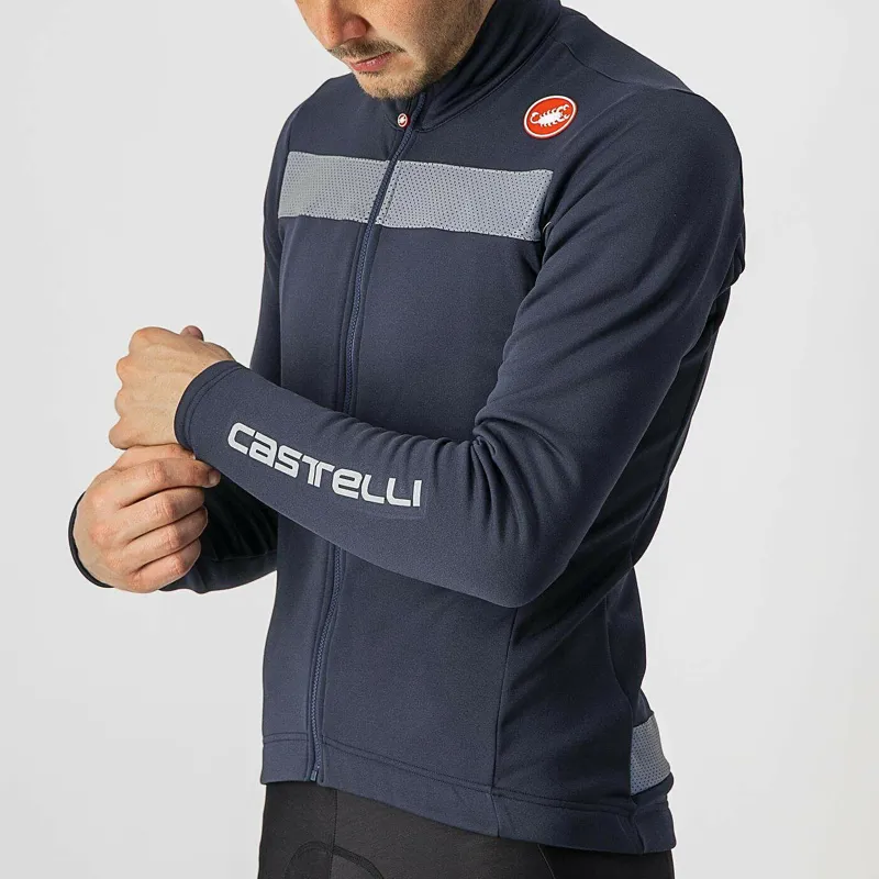 Castelli Puro 3 Thermal Men's Long Sleeve Jersey - Savile Blue/Silver 2 Castelli Puro 3 Thermal Men's Long Sleeve Jersey - Savile Blue/Silver - Image 2
