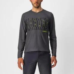 Castelli Trail Tech Men's Long Sleeve T-Shirt - Olive Green/Grey/Orange
