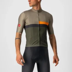 Castelli A Blocco Men's Short Sleeve Jersey - Bark Green/Pop Orange/Grey