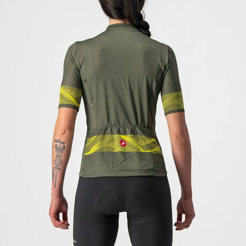 Castelli Fenice Women's Short Sleeve Jersey - Military Green/Sulphur 2 Castelli Fenice Women's Short Sleeve Jersey - Military Green/Sulphur - Image 2