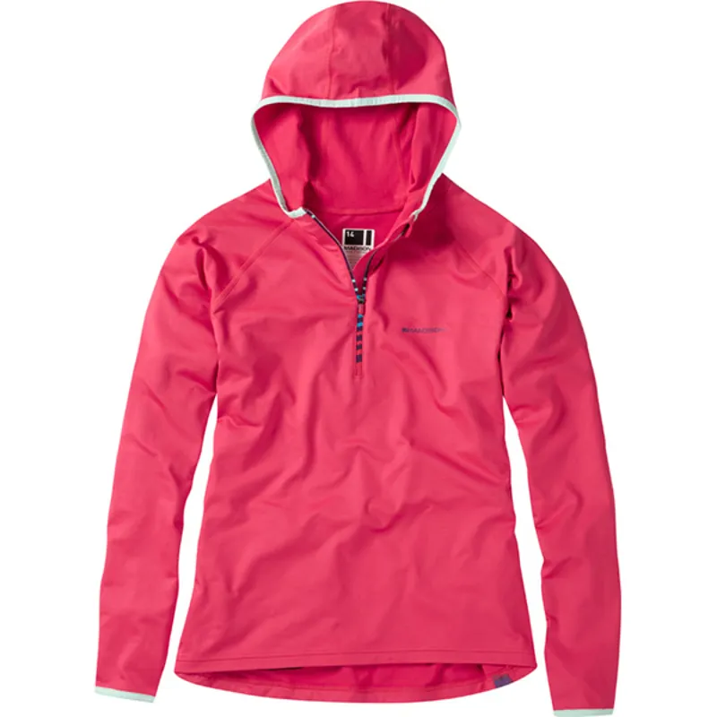 Madison Zena Womens Long Sleeve Hooded Top - Rose Red 1 Madison Zena Womens Long Sleeve Hooded Top - Rose Red